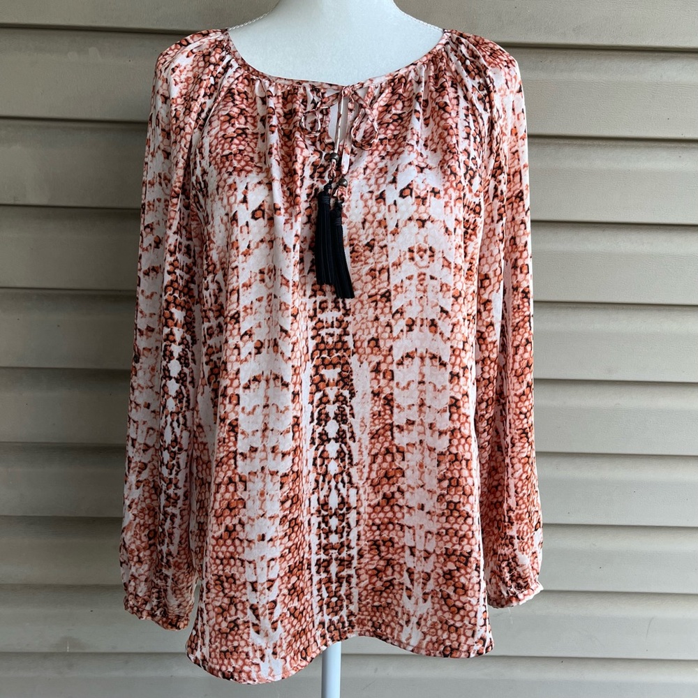 •Dana Buchman• Snakeskin Boho Popover Top - Size Medium